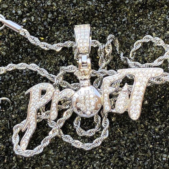 PROFIT PENDANT 925 SILVER WHITGOLD FILLED FULY ICY